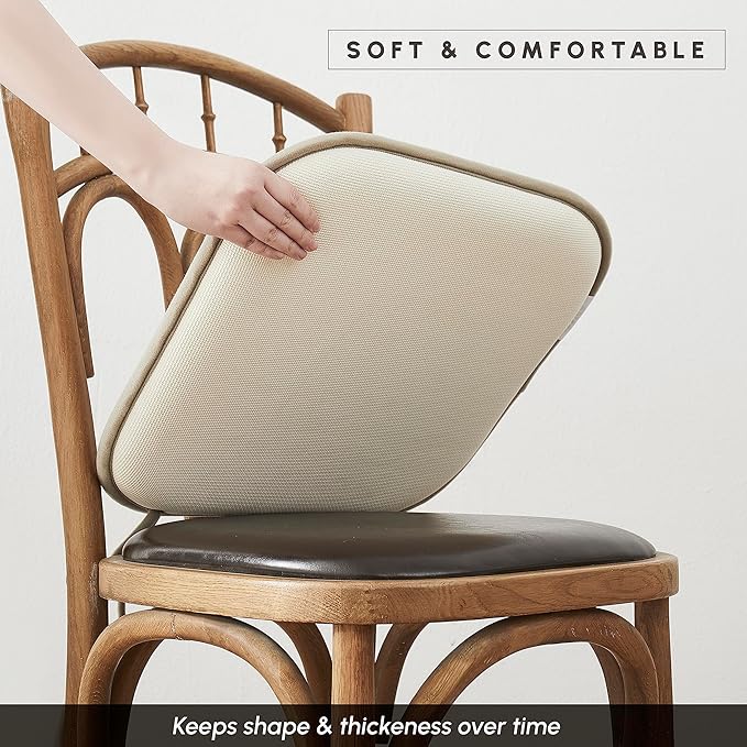 Elegant Comfort 2 Pack Chair Cushion Covers - Skid-Proof Rubber Backing - 16 x 16 Inch - Thick Dining Square Shape Seat Covers - Comfortable Textured Chair Pads with Ties - Chevron Pattern, Beige