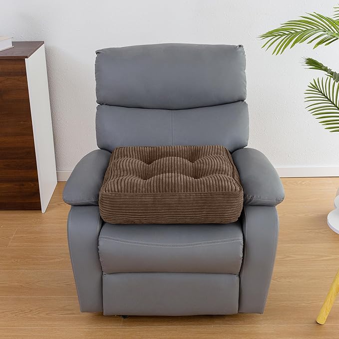 HIGOGOGO Tufted Corduroy Recliner Seat Cushion for Elderly, 20x20x5 Inch Large Square Seat Cushion for Recliner Chair, Floor Pillow, Office Chair, Car, No Pressure on Thighs, Brown