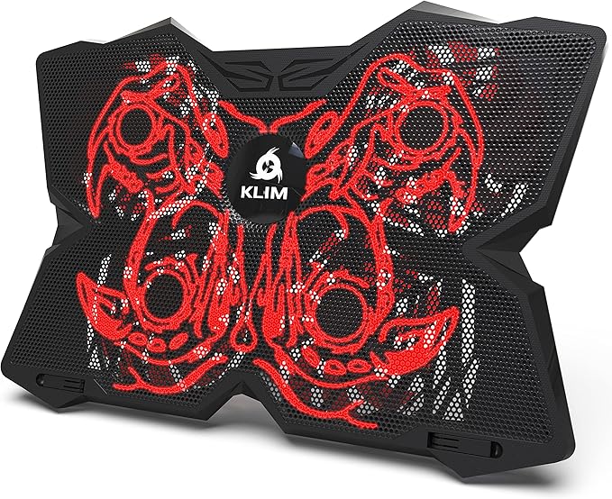 KLIM Wind Laptop Cooling Pad - More Than 500,000 Units Sold - New - Powerful Rapid Action Laptop Cooler - Laptop Stand with 4 Cooling Fans - 2 USB Ports - PC Mac PS5 PS4 Xbox One - Cobra Red