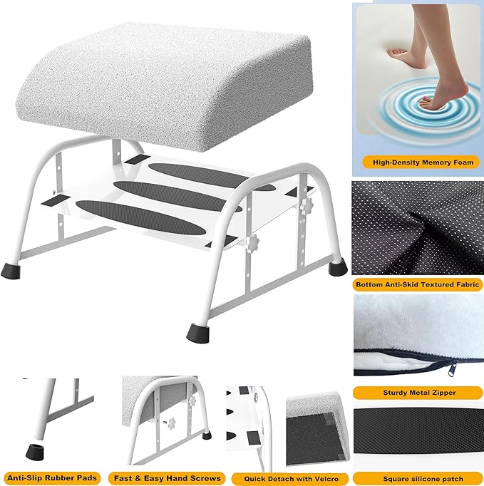 Under Desk Footrest with Memory Foam,Adjustable 10-Level Ergonomic Foot Rest for Office & Gaming Desk for Leg Rest,Reinforced Metal Frame,Non-Slip Base Extra Large（White with Baseplate