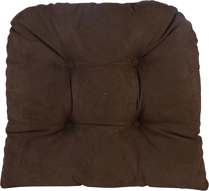 Klear Vu Gripper Overstuffed Universal Non-Slip Dining Chair Cushions for Kitchen Decor or Office Use, U-Shaped Skid-Proof Seat Pad, 15x15 Inches, 4 Count (Pack of 1), Linear Brown