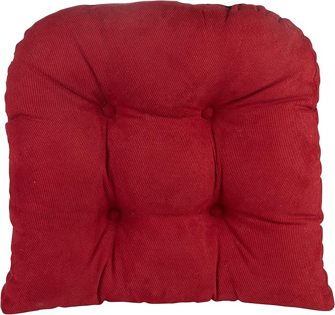 Klear Vu Gripper Overstuffed Universal Non-Slip Dining Chair Cushions for Kitchen Decor or Office Use, U-Shaped Skid-Proof Seat Pad, 15x15 Inches, 4 Count (Pack of 1), Linear Kitchen Red