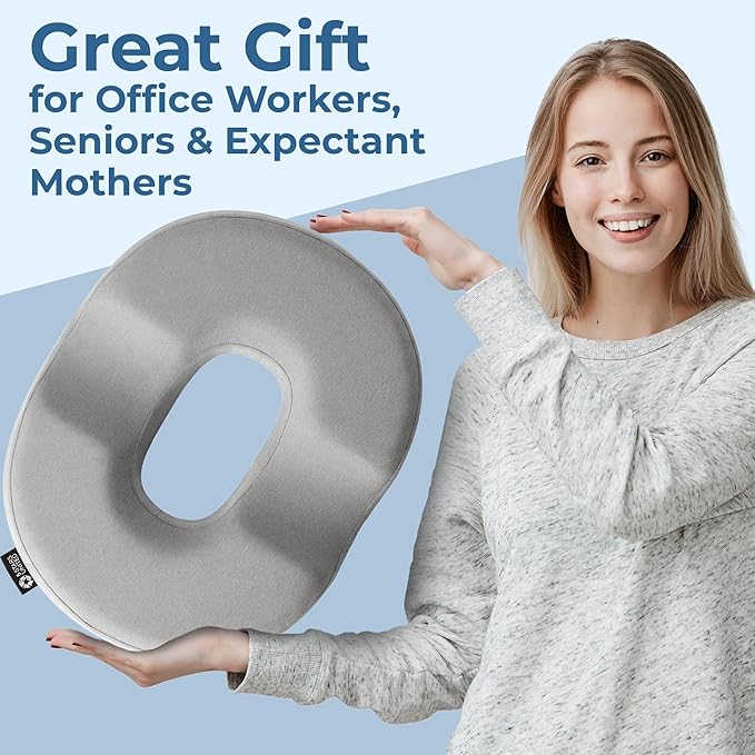 5 STARS UNITED Donut Pillow Hemorrhoid Tailbone Cushion – Large Floor Cushion for Pain Relief – Coccyx, Prostate, Sciatica, Pelvic Floor, Pressure Sores, Pregnancy, Postpartum Recovery, Light Gray