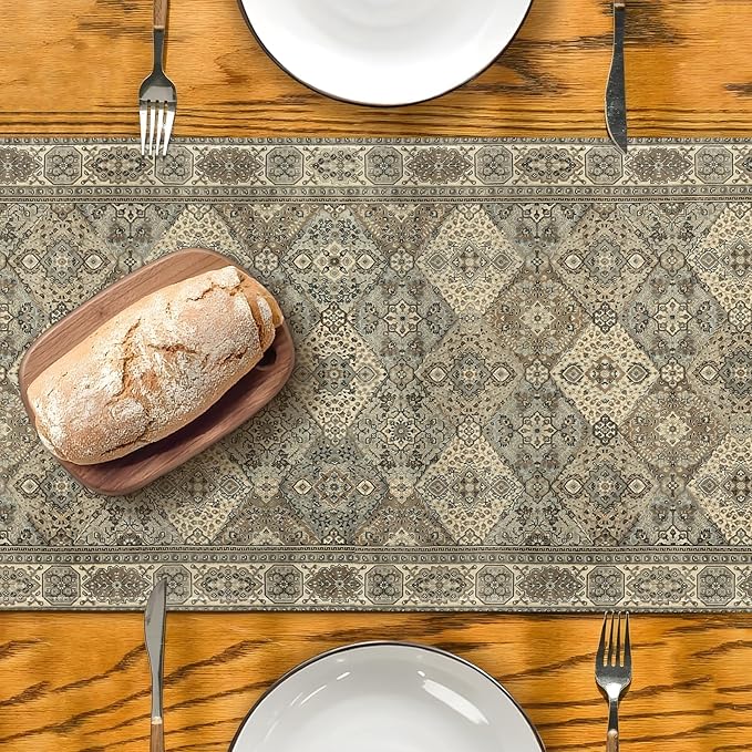 Boho Floral Grey Table Runner,Vintage Elegant Farmhouse Table Center Linen Decor,Country Rustic Farmhouse Magical Fall Kitchen Dining Table Decoration for Home Dining Party Decor 13x108 Inch