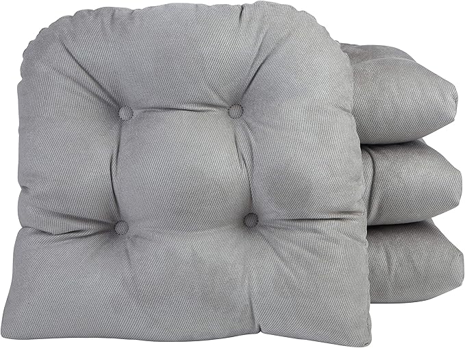 Klear Vu Gripper Overstuffed Universal Non-Slip Dining Chair Cushions for Kitchen Decor or Office Use, U-Shaped Skid-Proof Seat Pad, 15x15 Inches, 4 Count (Pack of 1), Linear Gray