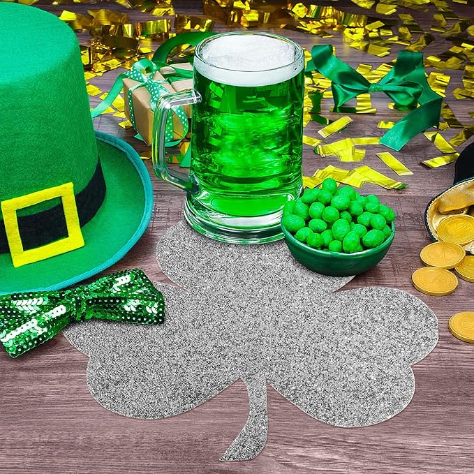 Silver Placemat, Sparkle Glitter Rhinestones Table Mat Crushed Diamond Shamrock Table Placemat 16inch for St. Patrick's Day Home Kitchen Dinning Decorations