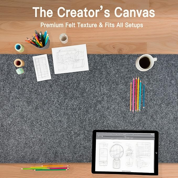 Large Felt Desk Mat, 35.4"X15.7" Felt Desk Pad - Non-Slip Keyboard Mat & Mouse Pad for Office and Gaming, Water Resistant Desktop Protector for Computer, Home, Work (Dark Gray)
