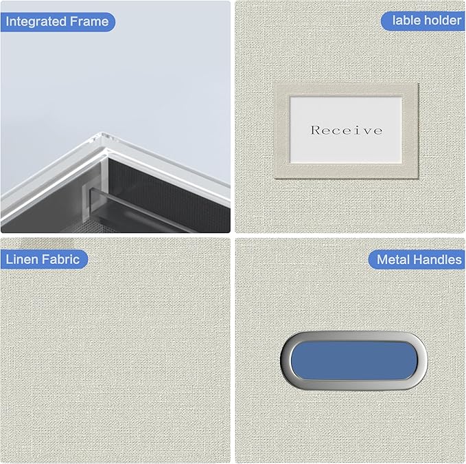 File Organizer Box - File Boxes for Hanging Files with Lid Set of 2 Decorative Hanging Folders Organizer with One-Piece Plastic Frame Slides (Beige White, 13.2 * 10.1 * 10.1in(2Pack))