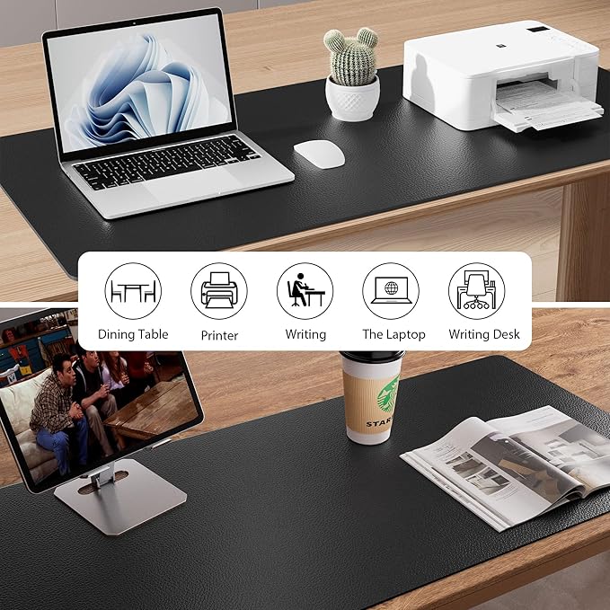 Aothia Faux Leather Desk Mat – Large Mouse Pad, Non-Slip PU Leather Blotter, Waterproof Writing Surface for Office and Home (Black, 47.2" x 23.6")