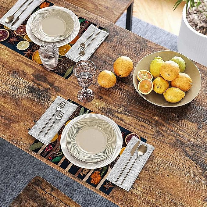 Colorful Spices Linen Placemats Set of 6, Decorative Table Mats 12x18 Inch, Washable Heat Resistant Placemats for Dining Table Kitchen Home Decor