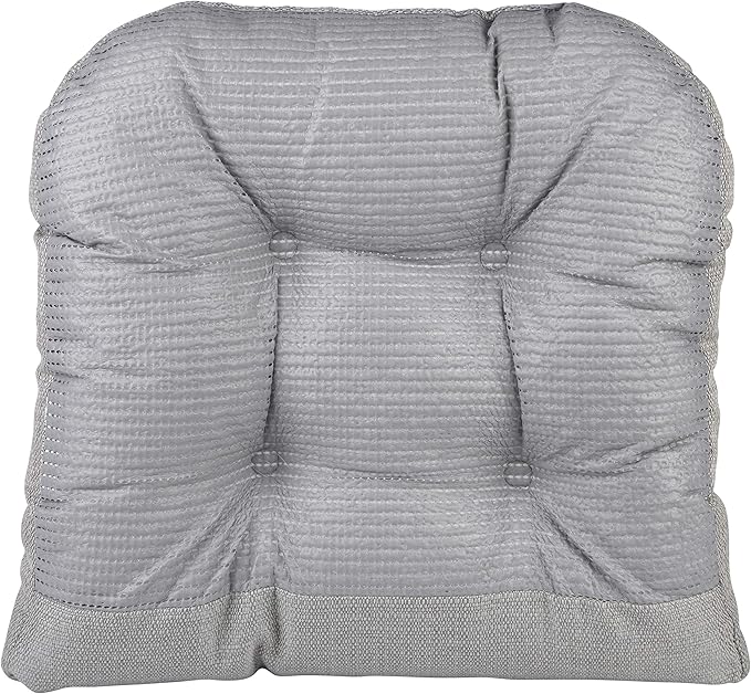 Klear Vu Gripper Overstuffed Universal Non-Slip Dining Chair Cushions for Kitchen Decor or Office Use, U-Shaped Skid-Proof Seat Pad, 15x15 Inches, 4 Count (Pack of 1), Solid Gray