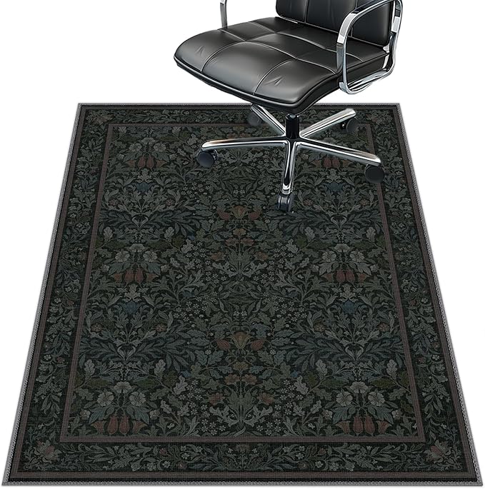 36"x48" Office Chair Mat for Hardwood Tile Floor, Under Desk Carpet Protector for Rolling Computer Chair Mat, Machine Washable Area Rug, Anti-Slip 1/5" Thick Low Pile Thin Vinyl Floor Mat, Dark Green