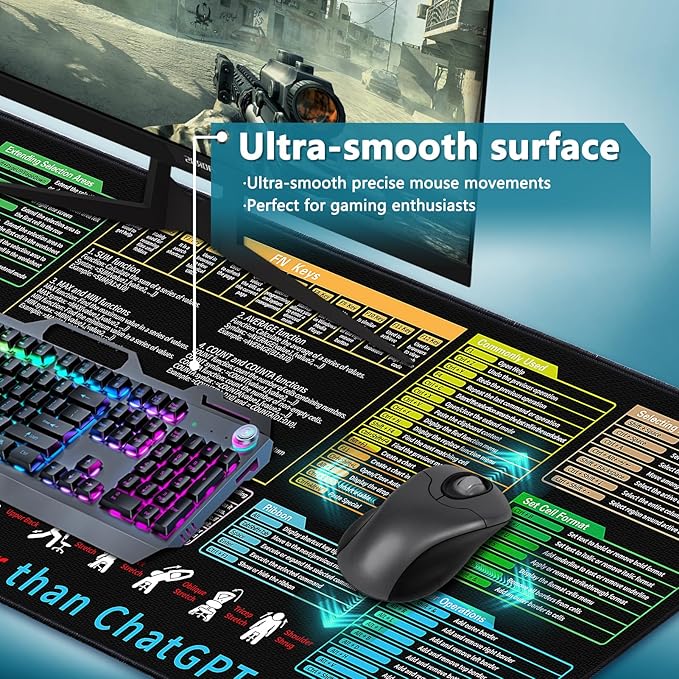 Excel Cheat Sheet Desk Pad - Large Mouse Pad - Excel Cheat Sheet Desk Mat, Non-Slip Base Mousepad Suitable for Office, Computer Games, Desk Mat and More (2, 31.5" x 11.8")