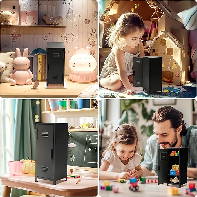 PACOLO Mini Locker, Metal Small Locker for Desktop, Girls Lockbox Desktop Storage Organizer, Money Safe and Cash Lock Box for Girls Safe (Black)