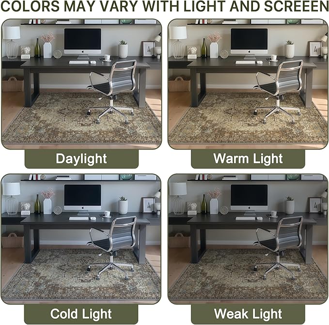 36"x48" Office Chair Mat for Hardwood Tile Floor, Under Desk Carpet Protector for Rolling Computer Chair Mat, Machine Washable Area Rug, Anti-Slip 1/5" Thick Low Pile Thin Vinyl Floor Mat, Brown