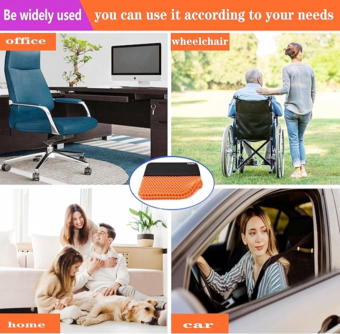 Plus Size Gel Seat Cushion for Long Sitting, Extra Large and Thick, Gel Cushion for Back, Hip, Sciatica, Tailbone Pain Relief, Use for The Office, Wheelchair, Car, Recliner, Stadium, Kayka.(Orange)