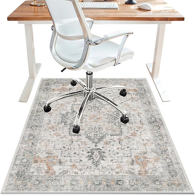 48"x72" Office Chair Mat for Hardwood Tile Floor, Under Desk Carpet Protector for Rolling Computer Chair Mat, Machine Washable Area Rug, Anti-Slip 1/5" Thick Low Pile Thin Vinyl Floor Mat, Taupe