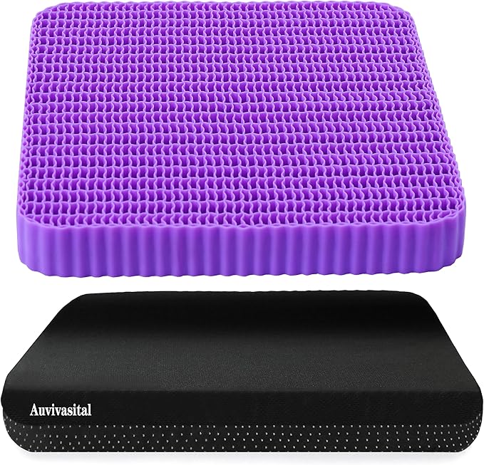Innovative Gel Seat Cushion for Long Sitting, Soft and Breathable, Seat Cushion for Back, Sciatica, Hip, Tailbone Pain Relief, Used for The Office, Wheelchair, Recliner, Car, Stadium, Kayak.(Púrpura)