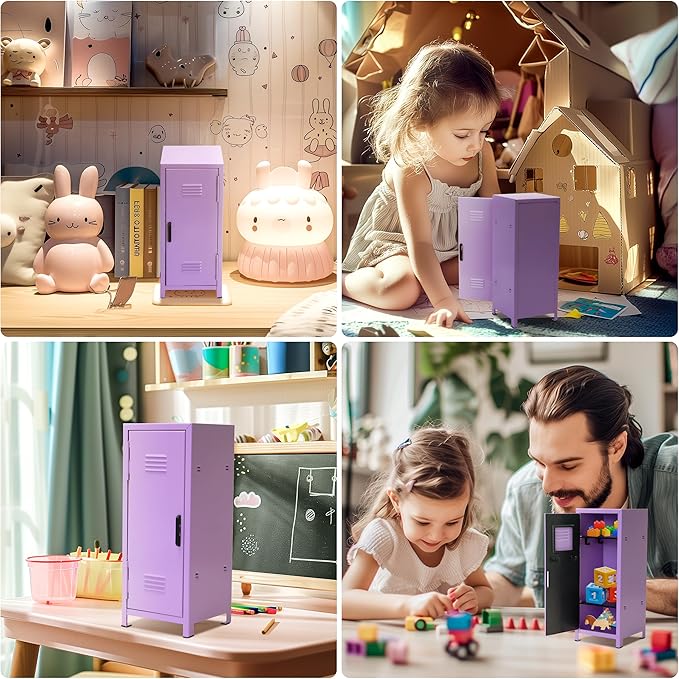 PACOLO Mini Locker, Metal Small Locker for Desktop, Girls Lockbox Desktop Storage Organizer, Money Safe and Cash Lock Box for Girls Safe (Purple)