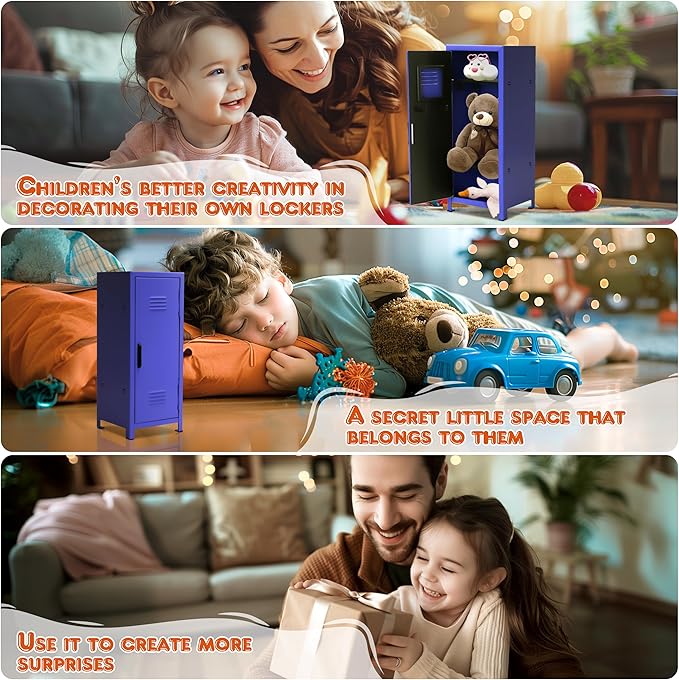 PACOLO Mini Locker, Metal Small Locker for Desktop, Girls Lockbox Desktop Storage Organizer, Money Safe and Cash Lock Box for Girls Safe (Blue)