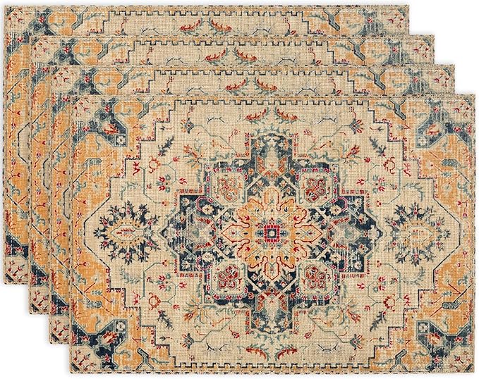 Boho Style Beige Placemats Set of 4,Vintage Elegant Farmhouse Table Center Linen Decor,12x18 Inch Country Rustic Farmhouse Magical Fall Table Mats for Party Kitchen Dining Decoration