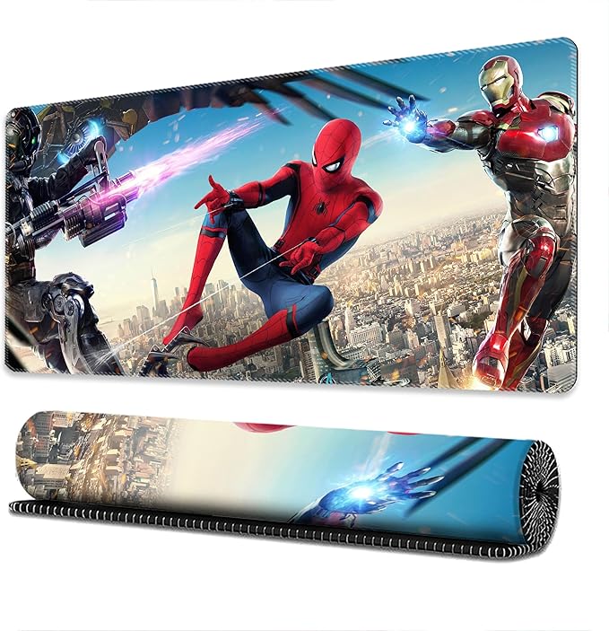 Cartoon Pattern Extended Gaming Mouse Pad, 31.5 x 11.8 Inches Non-Slip Keyboard Mat with Stitched Edge for Gaming & Office (Spide)