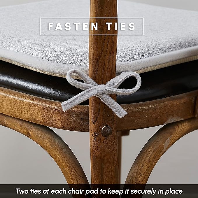 Elegant Comfort 2 Pack Chair Cushion Covers - Skid-Proof Rubber Backing - 16 x 16 Inch - Thick Dining Square Shape Seat Covers - Comfortable Textured Chair Pads with Ties - Thatch Pattern, Gray