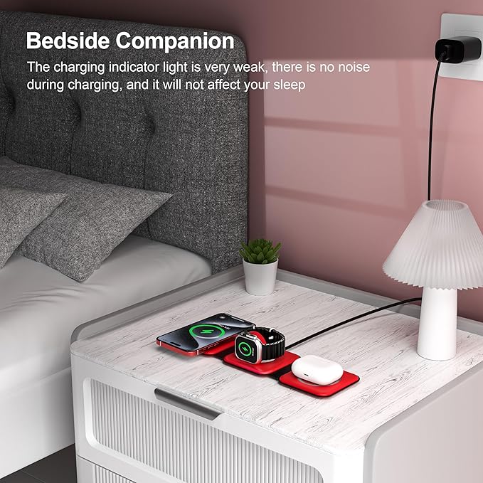 3 in 1 Charging Station for Multple Devices,Foldable 3 in 1 Wireless Charger for Travel,Nano Wireless Charging Station for iPhone16 15 14 13 12 Pro Max/Watch 10 9 8 7 6 5 4 3 Ultra/AirPod Pro
