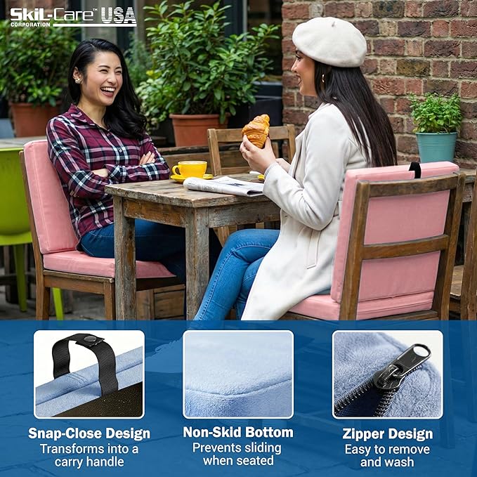Skil-Care Seat Buddy Portable Seat Cushion, Foldable Chair Cushions with Non-Slip Bottom for Office Chair, Recliner Chair, Stadium Seats, Wheelchair, Travel, 16"x16", Blue Cozy Cloth, 914350