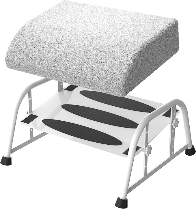 Under Desk Footrest with Memory Foam,Adjustable 10-Level Ergonomic Foot Rest for Office & Gaming Desk for Leg Rest,Reinforced Metal Frame,Non-Slip Base Extra Large（White with Baseplate