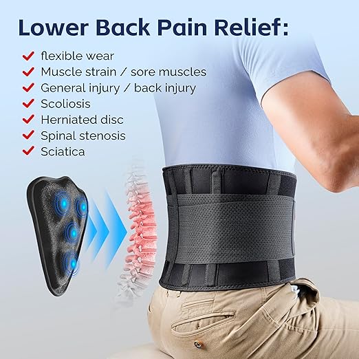 FEATOL Back Brace for Men Lower Back, Lumbar Support Belt- Back Pain, Adjustable Support Straps with Removable Lumbar Pad for Heavy Lifting Work, Black, Plus Size L/XL