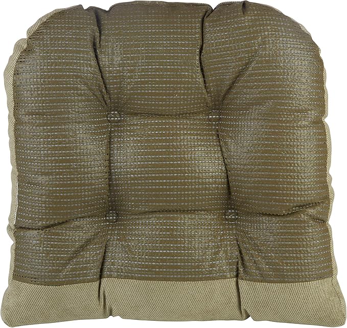 Klear Vu Gripper Overstuffed Universal Non-Slip Dining Chair Cushions for Kitchen Decor or Office Use, U-Shaped Skid-Proof Seat Pad, 15x15 Inches, 4 Count (Pack of 1), Linear Thyme Green