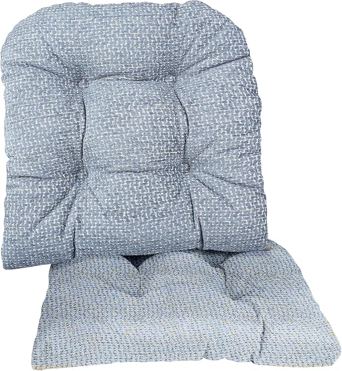 Klear Vu Gripper Overstuffed Universal Non-Slip Dining Chair Cushions for Kitchen Decor or Office Use, U-Shaped Skid-Proof Seat Pad, 15x15 Inches, 2 Count (Pack of 1), Waffle Delft Blue
