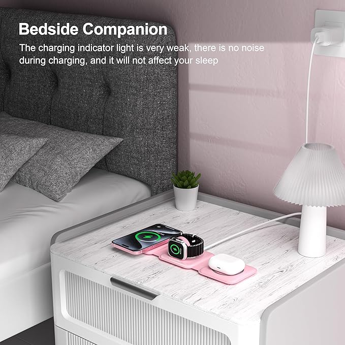 3 in 1 Charging Station for Multple Devices,Foldable 3 in 1 Wireless Charger for Travel,Nano Wireless Charging Station for iPhone16 15 14 13 12 Pro Max/Watch 10 9 8 7 6 5 4 3 Ultra/AirPod Pro