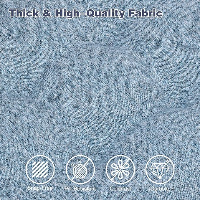 baibu Set of 6 Dining Chair Cushions, Dual-Layer Patent Design Memory Foam Kitchen Chair Cushions, Non-Slip Seat Pads with Ties, 16.5 x 16.5 x 3.5in, 6 Pack, Light Blue