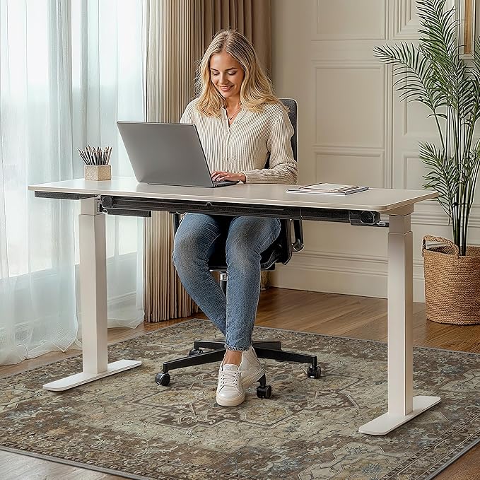 36"x48" Office Chair Mat for Hardwood Tile Floor, Under Desk Carpet Protector for Rolling Computer Chair Mat, Machine Washable Area Rug, Anti-Slip 1/5" Thick Low Pile Thin Vinyl Floor Mat, Brown