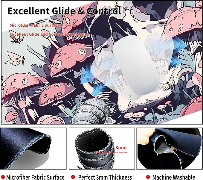 Extended Mouse Pad with Coaster 31.5 x 11.8 Desk Pad Full Desk Mousepad Stitched Edges Desk Mat Long Large Gaming Mouse Pad for Desk Office Home Floral Skull