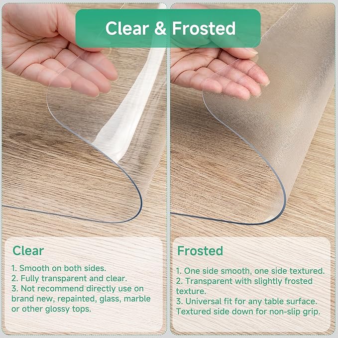 NATRKE Clear Desk Mat Pad, 47.2"x23.6" Extra Large Transparent Computer Desk Mat Plastic Desktop Protector, PVC Writing Pad Round Edge, Waterproof Wipeable Table Protector for Home Office, Frosted