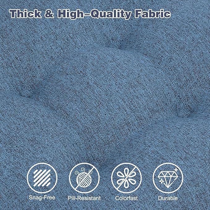 baibu Set of 6 Dining Chair Cushions, Dual-Layer Patent Design Memory Foam Kitchen Chair Cushions, Non-Slip Seat Pads with Ties, 16.5 x 16.5 x 3.5in, Blue