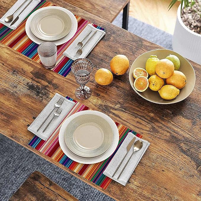 Mexican Ethnic Colorful Stripes Placemats Set of 6 Linen Table Mats, 12x18 Inch Washable Placemats for Dining Table, Non Slip Heat Resistant Mats for Kitchen Home Decor