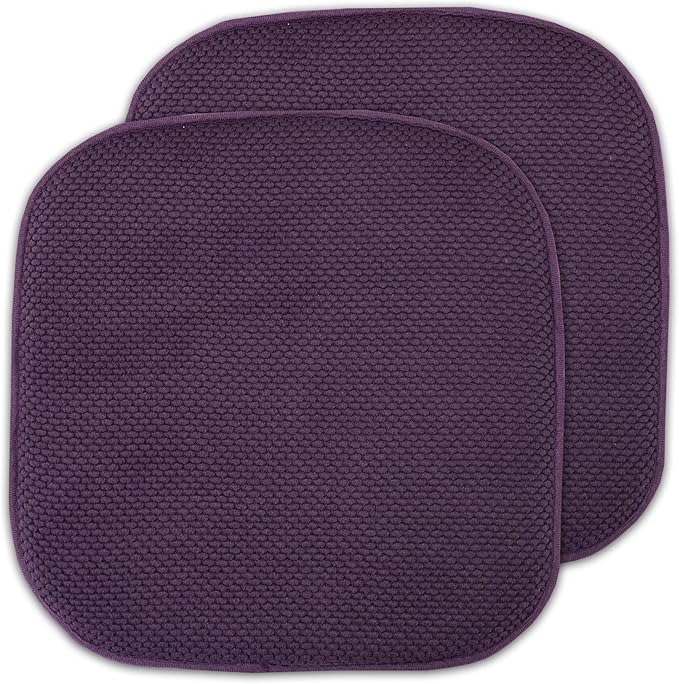 Sweet Home Collection Cushion Memory Foam Chair Pads Honeycomb Nonslip Back Seat Cover 16" x 16", 2 Pack, Eggplant Purple