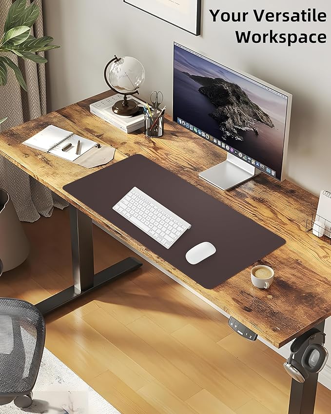Large Desk Pad Mat - Waterproof Mouse Pad & Desk Protector, Non-Slip XL PU Leather Gaming Mat for Keyboard/Mouse, Stitched Edge with Ergonomic Support, 47"x17" (Charcoal)