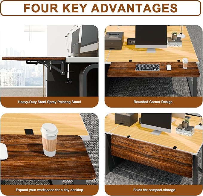 Ergonomic Desk Extender Tray, 48.03"×11.81" Clamp-On Arm Rest Shelf, 90° Foldable Computer Elbow Support for Office Home, Space-Saving Keyboard Mouse Tray (Vintage Burnt Color)