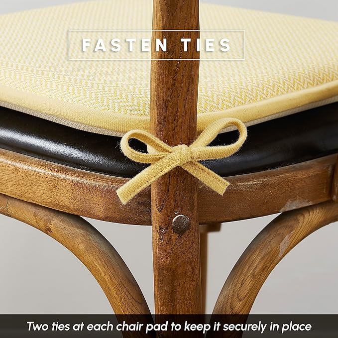 Elegant Comfort 2 Pack Chair Cushion Covers - Skid-Proof Rubber Backing - 16 x 16 Inch - Thick Dining Square Shape Seat Covers - Comfortable Textured Chair Pads with Ties - Chevron Pattern, Yellow