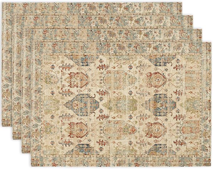 Boho Floral Beige Placemats Set of 4,Vintage Elegant Farmhouse Table Center Linen Decor,12x18 Inch Country Rustic Farmhouse Magical Fall Table Mats for Party Kitchen Dining Decoration