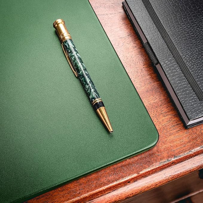 DACASSO Leather Desk Pad Without Side Rails - Luxury Leather Desk Blotter for Writing - Executive Desk Surface Protector - (Dark Green, 22" x 14")