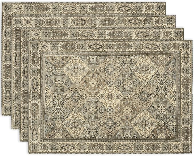 Boho Floral Grey Placemats Set of 4,Vintage Elegant Farmhouse Table Center Linen Decor,12x18 Inch Country Rustic Farmhouse Magical Fall Table Mats for Party Kitchen Dining Decoration