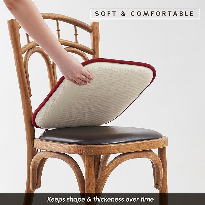 Elegant Comfort 4 Pack Chair Cushion Covers - Skid-Proof Rubber Backing - 16 x 16 Inch - Thick Dining Square Shape Seat Covers - Comfortable Textured Chair Pads with Ties - Honeycomb Pattern, Burgundy