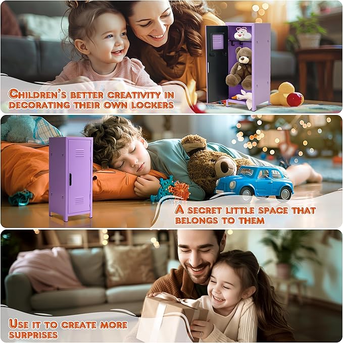 PACOLO Mini Locker, Metal Small Locker for Desktop, Girls Lockbox Desktop Storage Organizer, Money Safe and Cash Lock Box for Girls Safe (Purple)