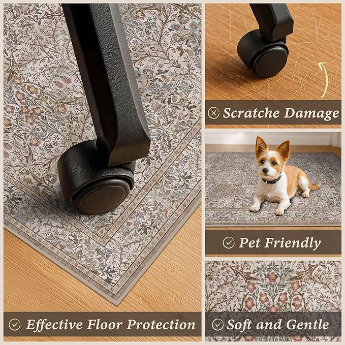 JTJ Washable 3'x4' Moss Office Chair Mat for Hardwood Floors, Non-Slip Low Pile Desk Rug, 36"x48" Small Area Rug for Computer Desk Home Office, Machine Washable WFH Essential for Dorm Room